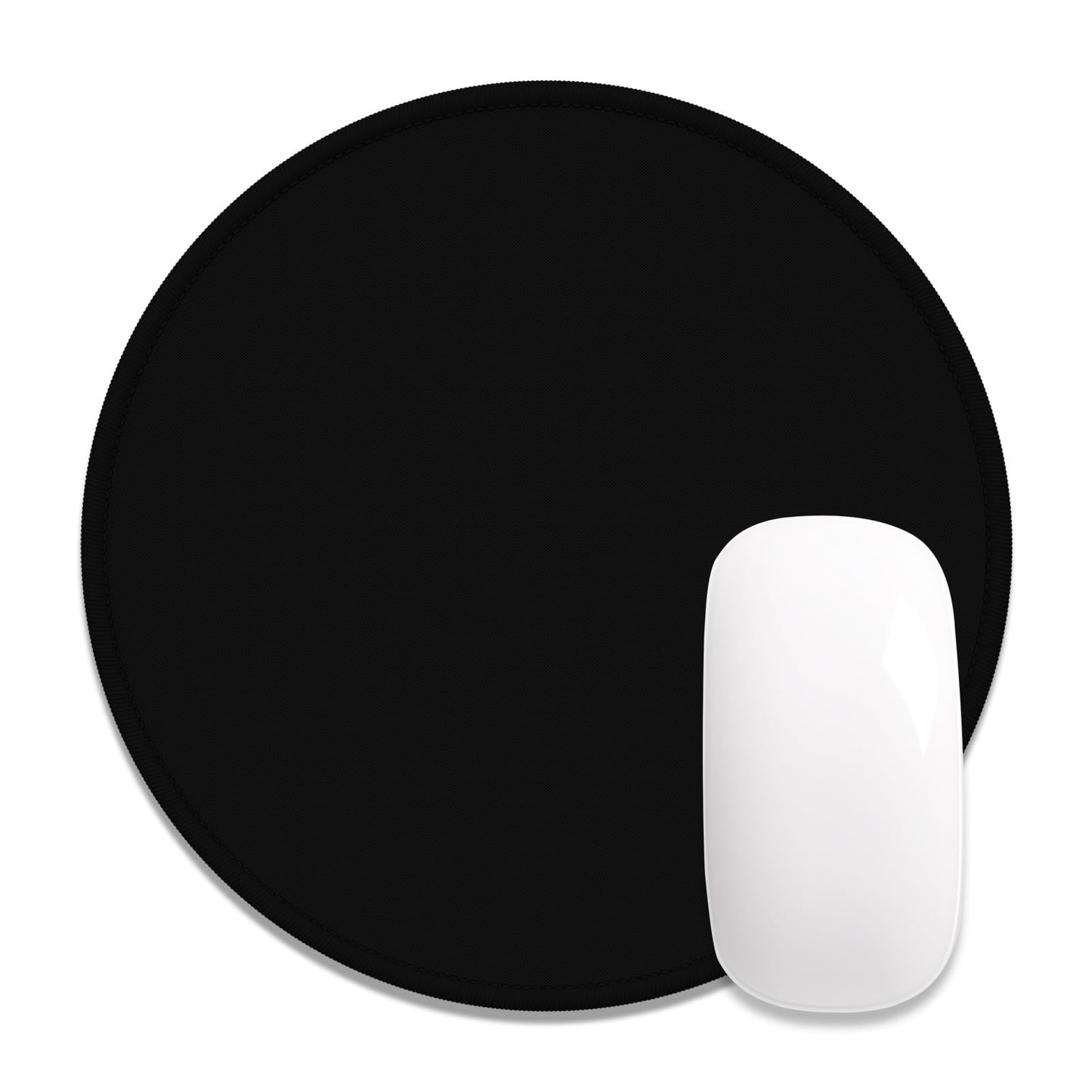 Round black mouse pad with stitched edge, non-slip rubber, washable cloth, 8.7 x 8.7 inches