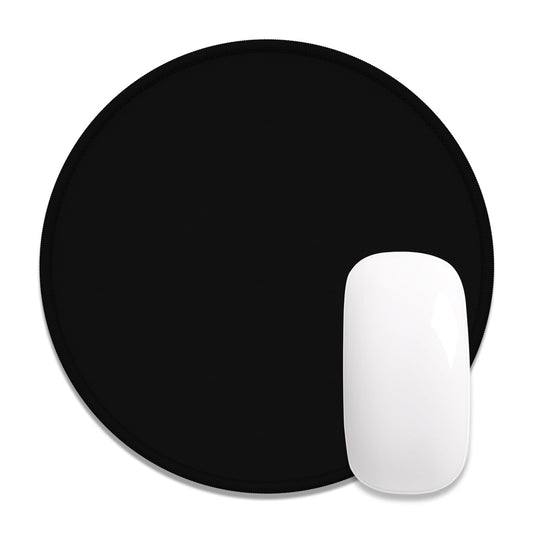 Round black mouse pad with stitched edge, non-slip rubber, washable cloth, 8.7 x 8.7 inches