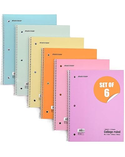 Set of 6 Pastel Cover Spiral Notebooks, 70 Sheets