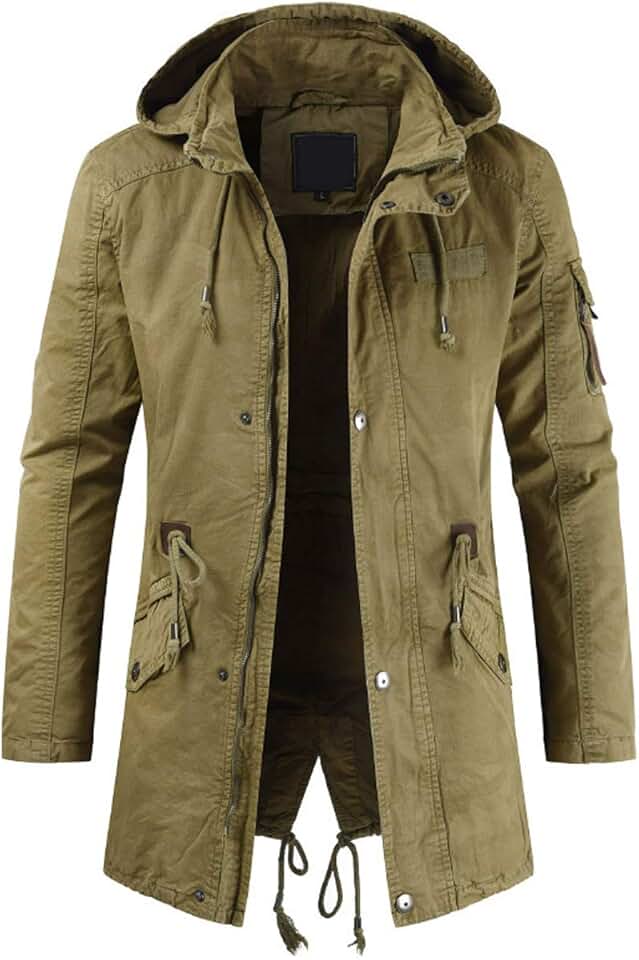 Men's Spring Military Style Full-Zip Hooded Cotton Parka
