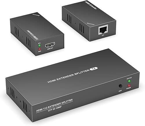 HDMI Extender Splitter 1x2, 165ft, 1080P, 3D, 2 HDMI Out