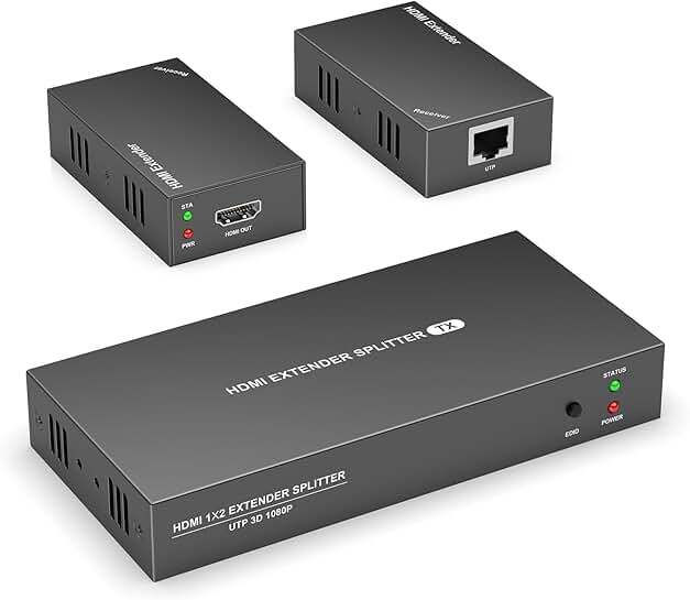 HDMI Extender Splitter 1x2, 165ft, 1080P, 3D, 2 HDMI Out