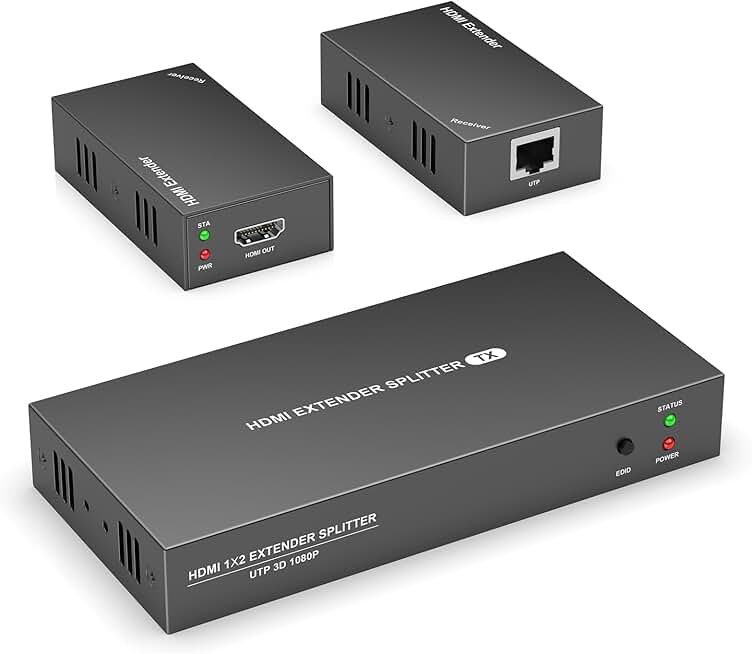 HDMI Extender Splitter 1x2, 165ft, 1080P, 3D, 2 HDMI Out