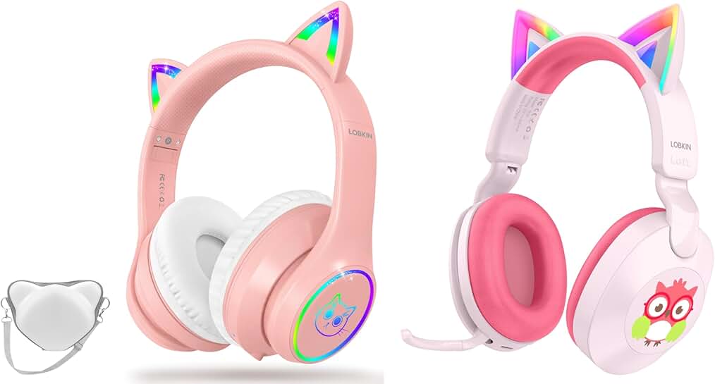 Kids Bluetooth Headphones with Cat Ears and LED Lights