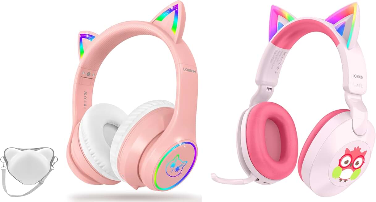 Kids Bluetooth Headphones with Cat Ears and LED Lights