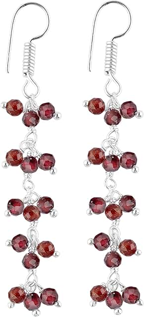 Natural Red Garnet Dangle Earrings for Women
