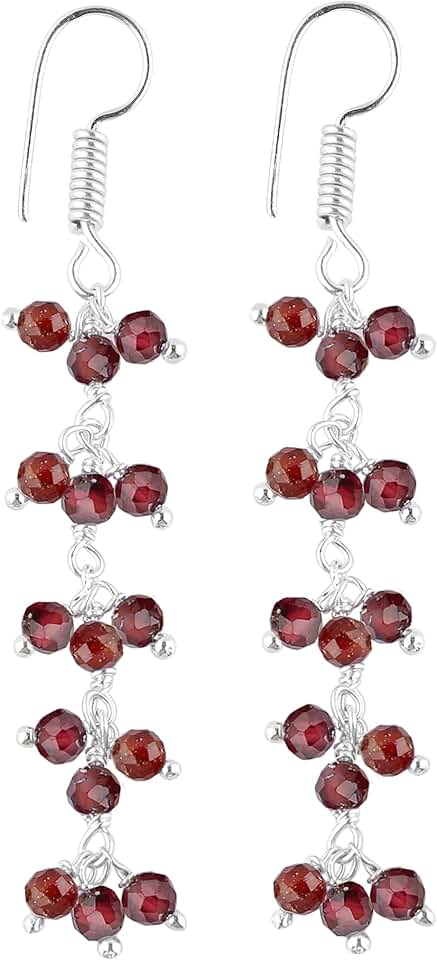 Natural Red Garnet Dangle Earrings for Women