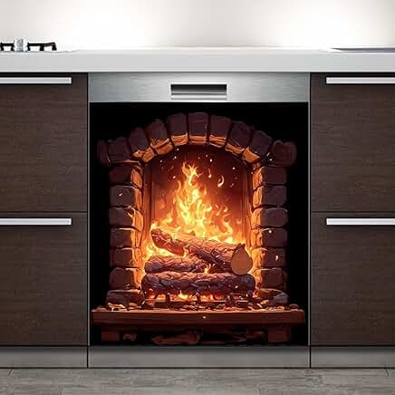 Fireplace Wallpaper Magnet Cover for Kitchen Decor