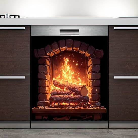 Fireplace Wallpaper Magnet Cover for Kitchen Decor