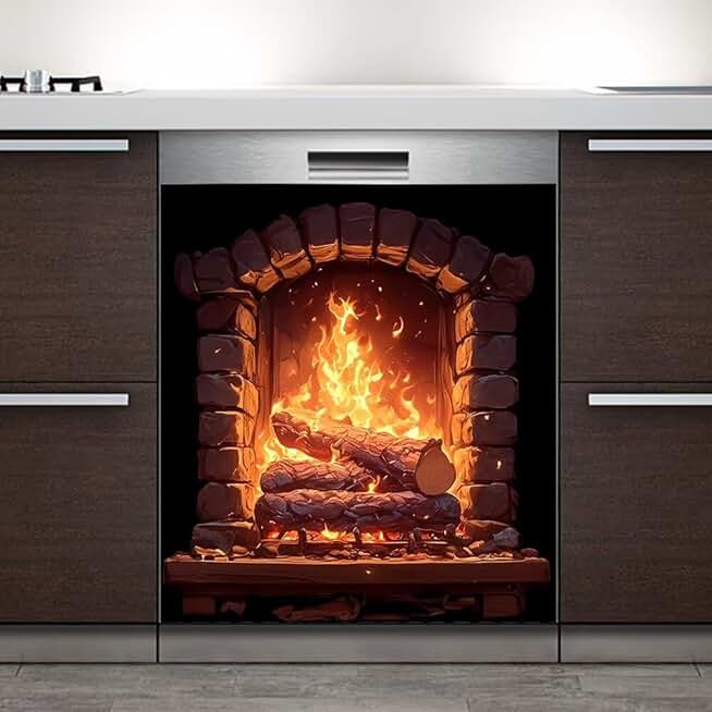 Fireplace Wallpaper Magnet Cover for Kitchen Decor