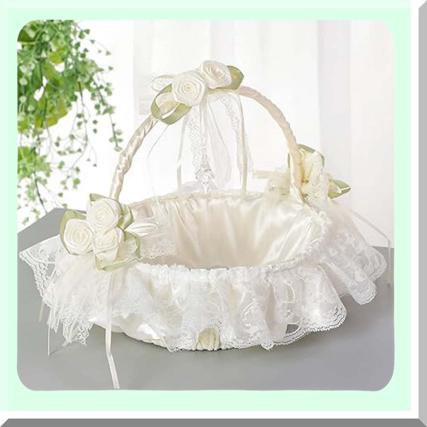 Large Flower Girl Basket for Weddings with Lace and Rhinestones
