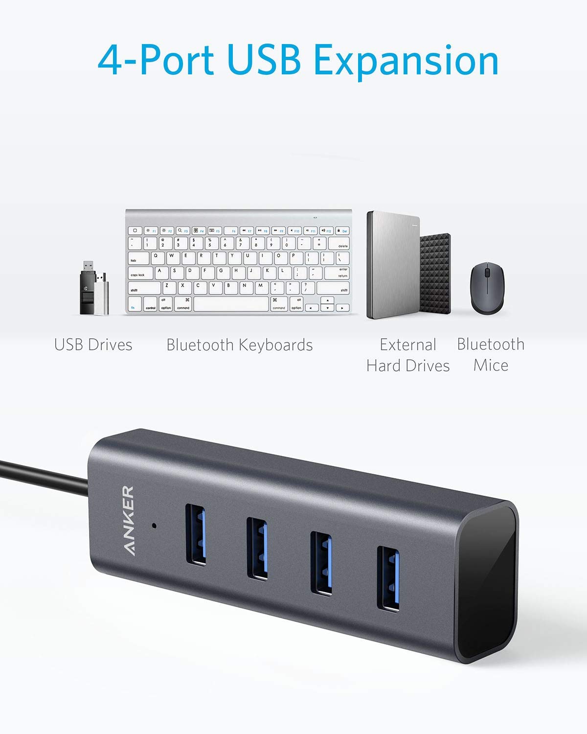 USB C Hub, Aluminum USB C Adapter with 4 USB 3.0 Ports, for MacBook Pro 2018/2017, ChromeBook, XPS, Galaxy S9/S8, and More