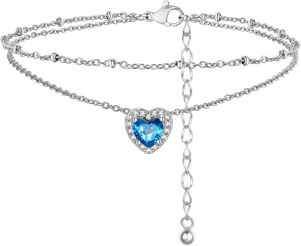 Heart Birthstone Beaded Anklet for Women