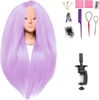 Long Hair Mannequin Head for Hair Practice, Purple