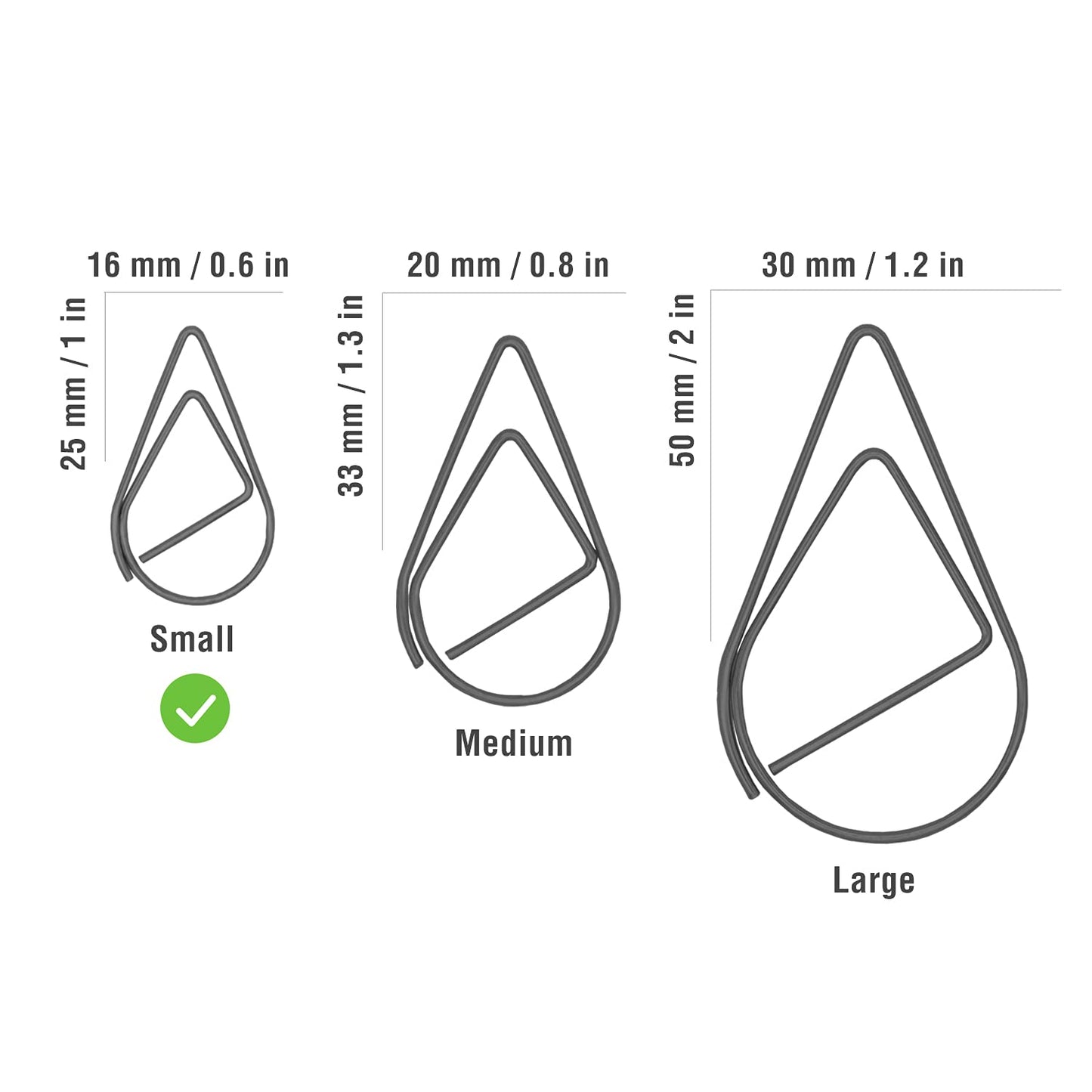 250 Black Teardrop Paper Clips for Office and Crafts
