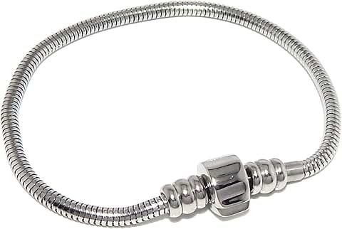Stainless Steel Charm Bracelet with Barrel Snap Clasp