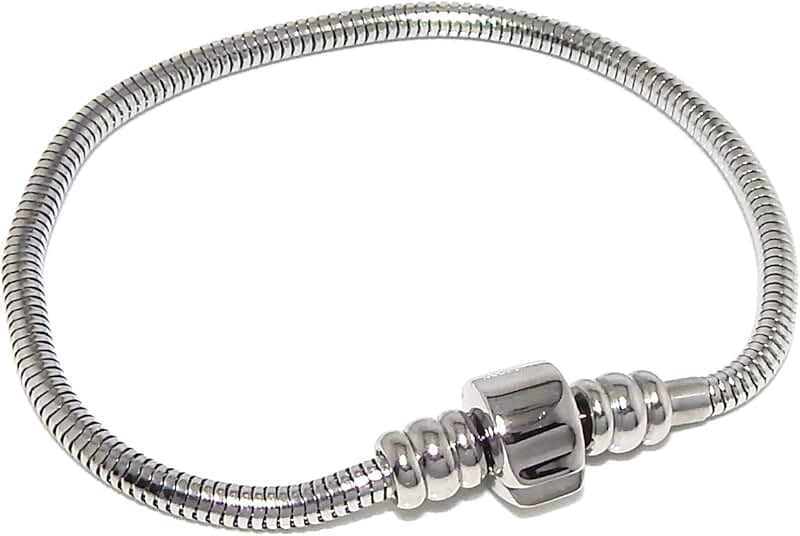 Stainless Steel Charm Bracelet with Barrel Snap Clasp