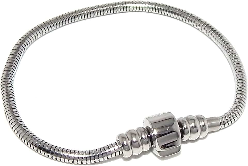 Stainless Steel Charm Bracelet with Barrel Snap Clasp
