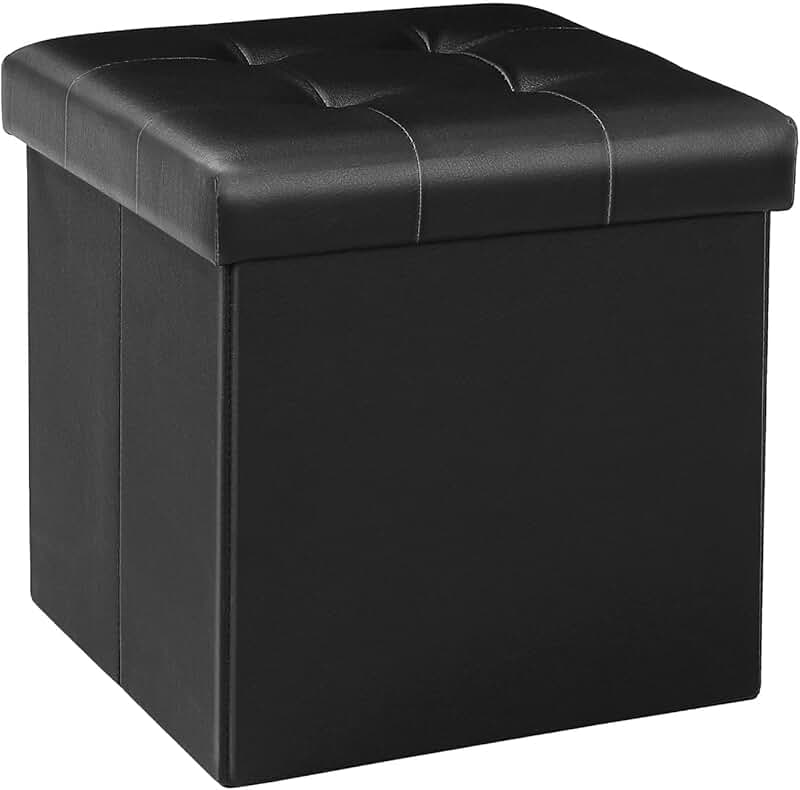 Black folding storage ottoman cube for living room