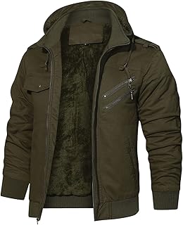 Men's Thick Fleece-Lined Winter Tactical Cargo Jacket with Hood