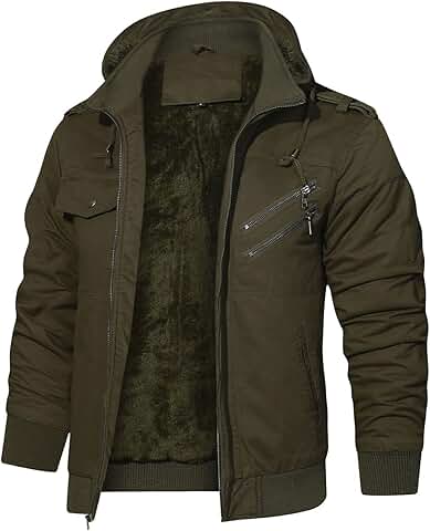 Men's Thick Fleece-Lined Winter Tactical Cargo Jacket with Hood
