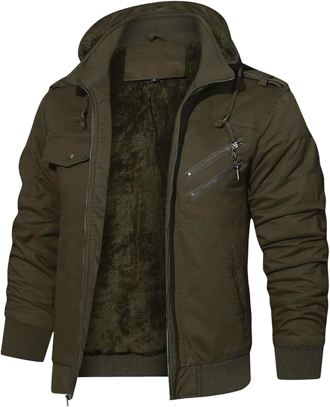 Men's Thick Fleece-Lined Winter Tactical Cargo Jacket with Hood