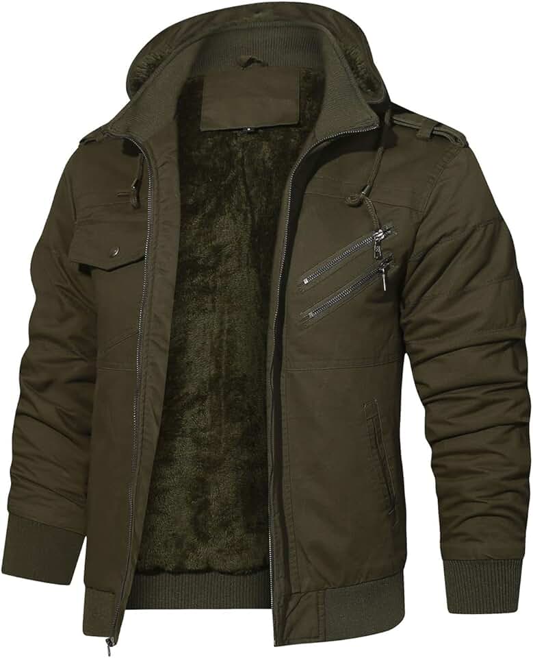 Men's Thick Fleece-Lined Winter Tactical Cargo Jacket with Hood