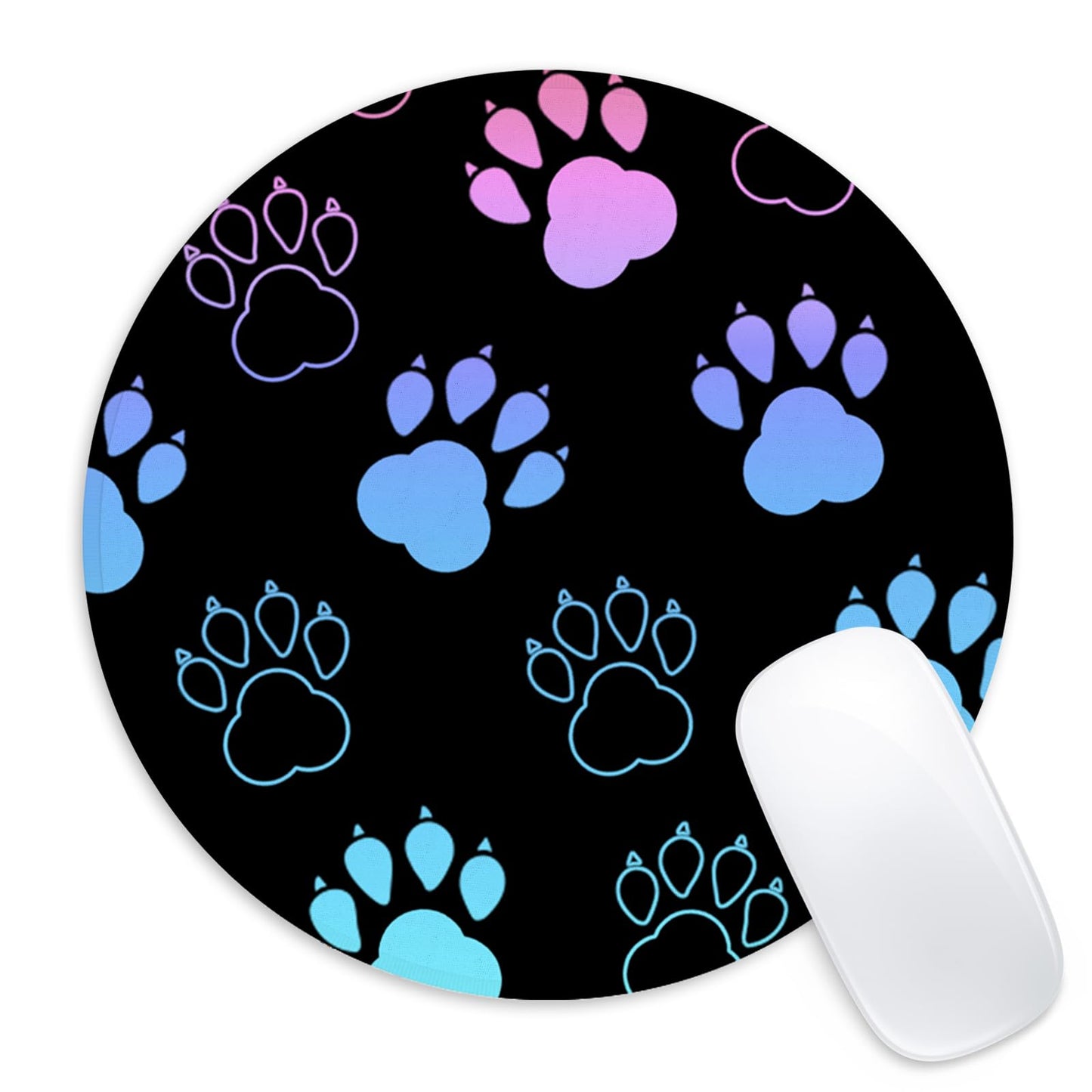 Round dog paw print mouse pad with non-slip base
