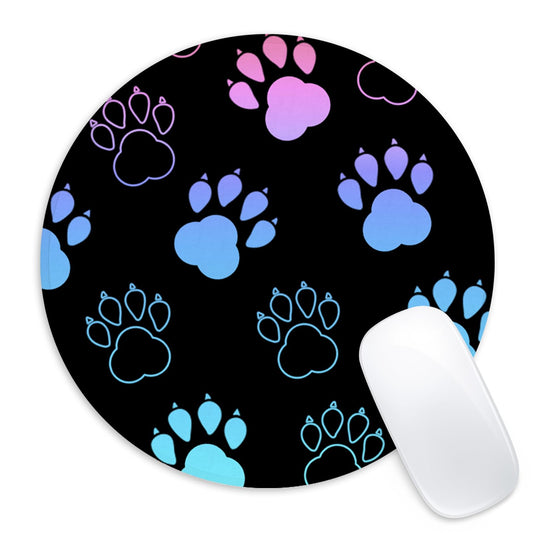 Round dog paw print mouse pad with non-slip base