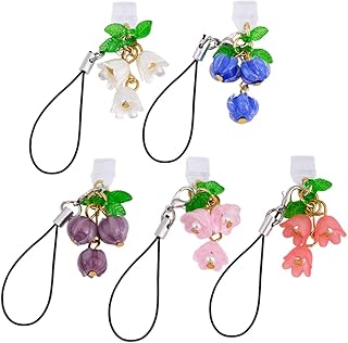 Set of 5 USB-C dust plugs with flower pendants