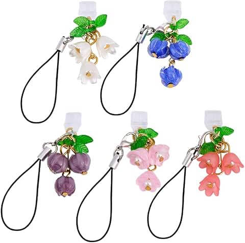 Set of 5 USB-C dust plugs with flower pendants