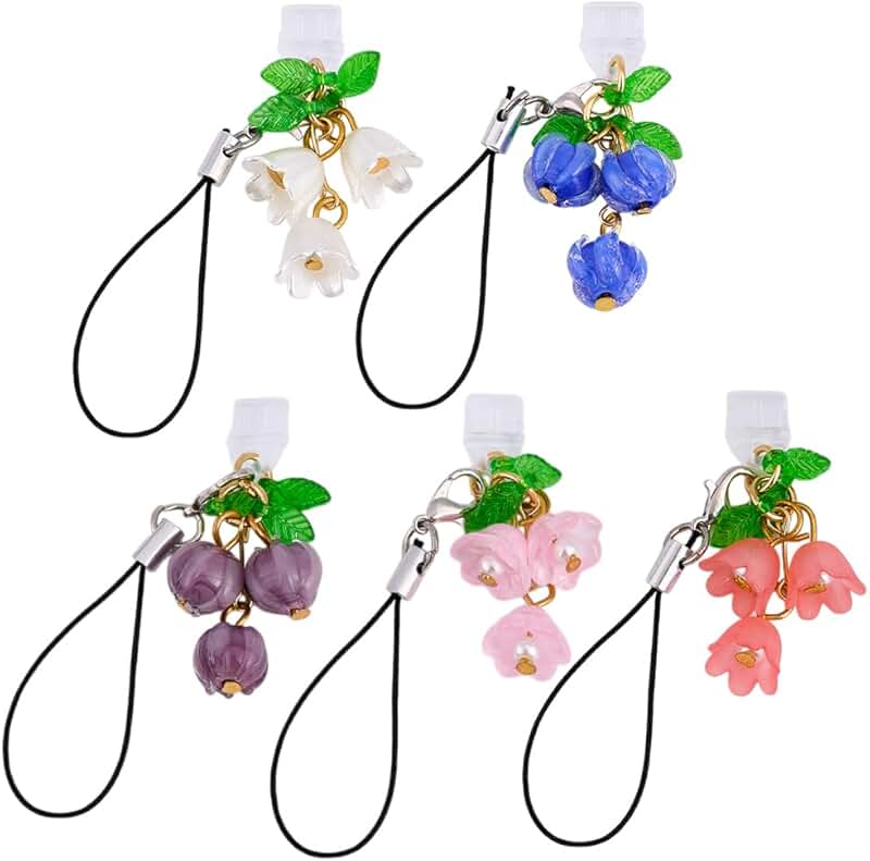 Set of 5 USB-C dust plugs with flower pendants