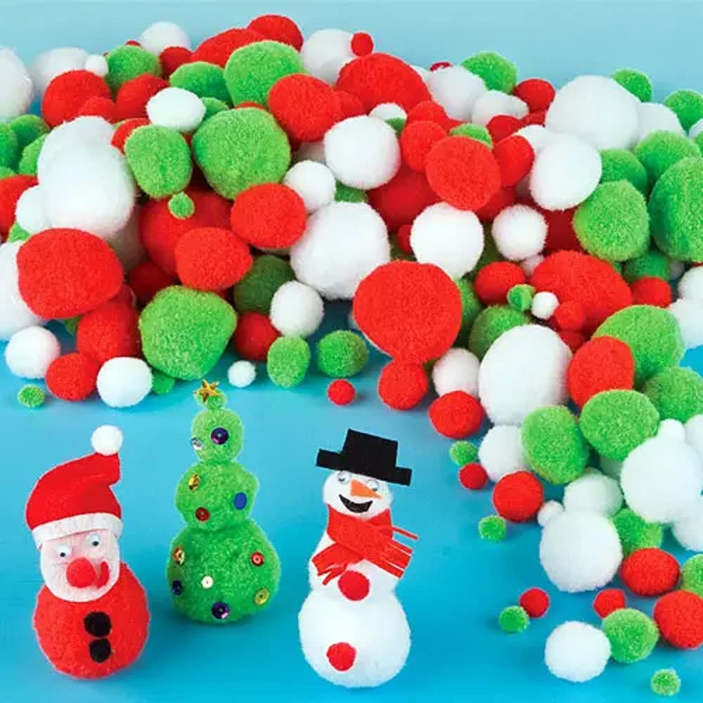 600 10mm Felt Pom Poms Red Green White