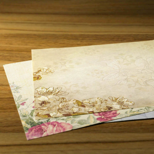 Set of 30 vintage floral writing papers with envelopes