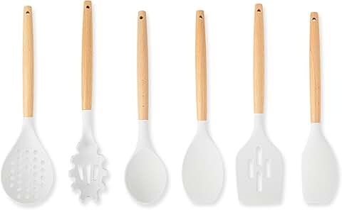 Six-Piece Silicone and Beechwood Utensil Set