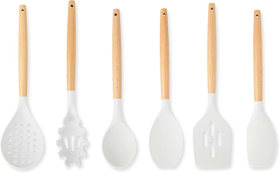 Six-Piece Silicone and Beechwood Utensil Set