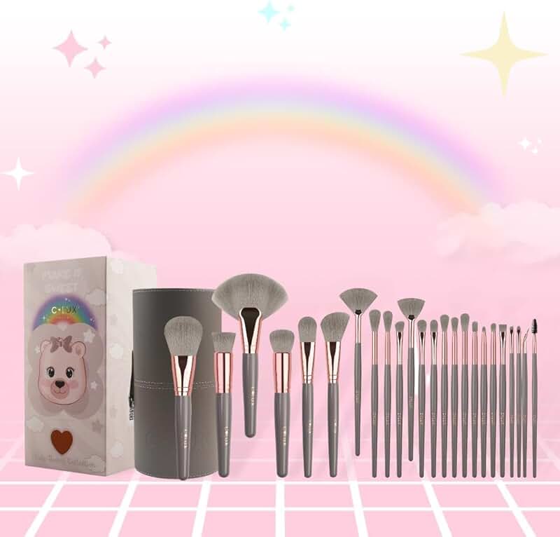 24-Piece Gray Makeup Brush Set with Travel Holder