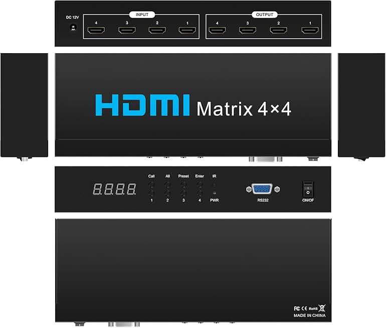 4x4 4K HDMI Matrix Switcher with Remote and Control