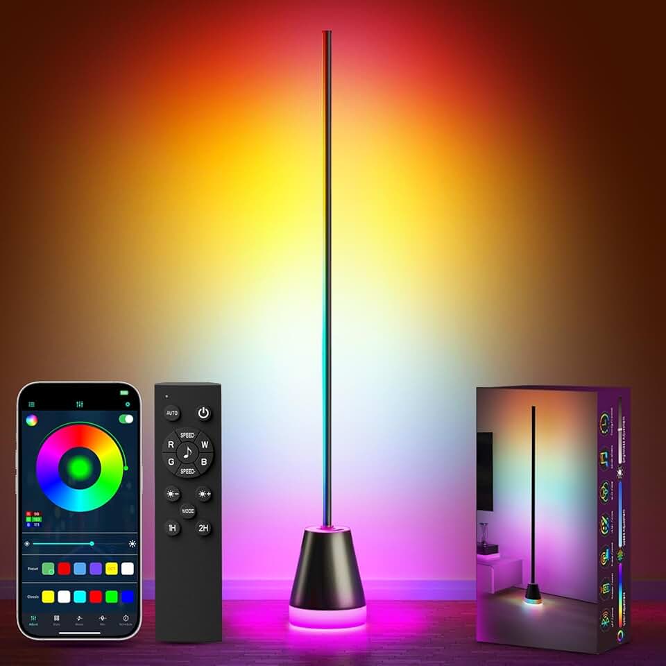 Smart RGB LED Corner Floor Lamp with Remote and App