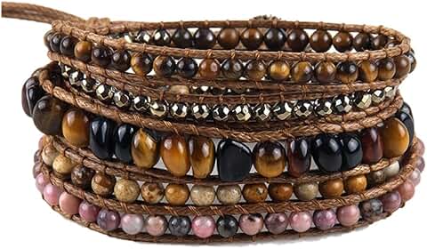 Handmade Bohemian Stone Beaded Leather Wrap Bracelet