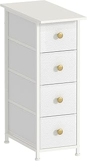 Slim vertical dresser with four fabric drawers