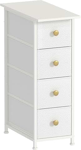 Slim vertical dresser with four fabric drawers