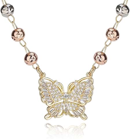 Dainty 14K Gold Plated Butterfly Necklace with Cubic Zirconia