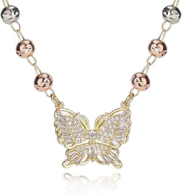 Dainty 14K Gold Plated Butterfly Necklace with Cubic Zirconia