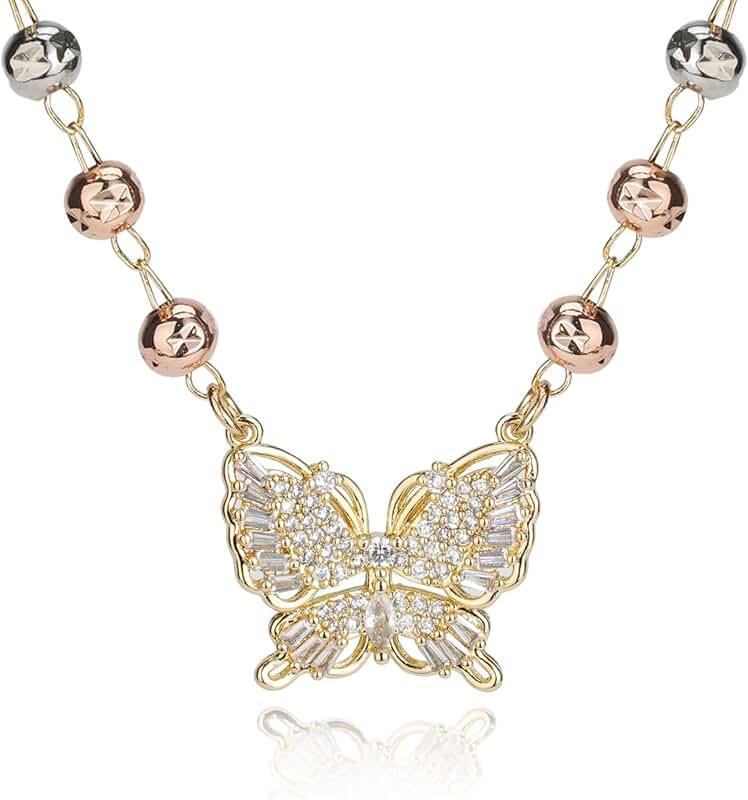 Dainty 14K Gold Plated Butterfly Necklace with Cubic Zirconia