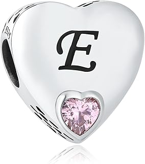 Sterling Silver Alphabet Heart Charm Beads