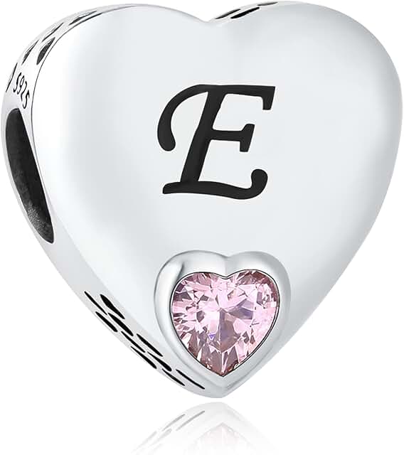 Sterling Silver Alphabet Heart Charm Beads