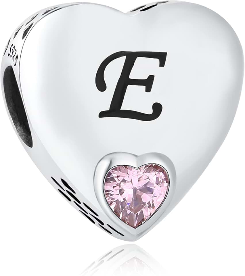 Sterling Silver Alphabet Heart Charm Beads