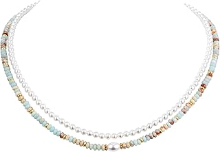 Colorful Beaded Necklace for Women, Layered Pearl Choker