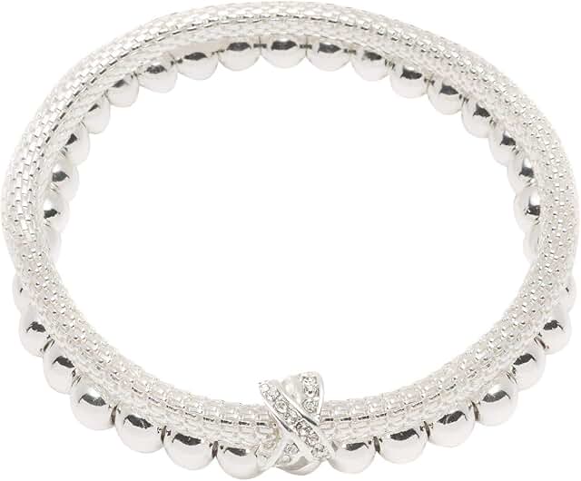 Women's Silver Tone Crystal Pave 2 Row Stretch Bracelet